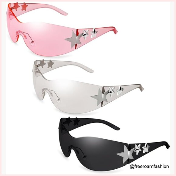Accessories - 3 Pairs Y2K Shield Wrap Around Sunglasses UV400 Polarized Unisex